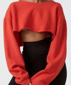 Joah Brown Cut Off Cropped Sweatshirt Hot Sauce
