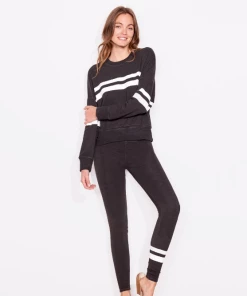 Sundry Stripes Yoga Pant Legging Soft Black Lounge + Active Wear