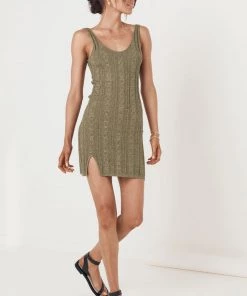 Spell & The Gypsy Frenchie Rib Mini Dress Khaki