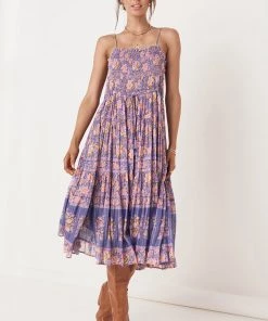 Spell & The Gypsy Juniper Shirred Strappy Dress Violet
