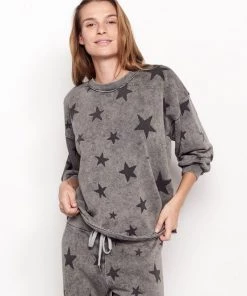 Sweaters & Knits Sundry Stars Puff Sleeve Sweatshirt Acid Wash