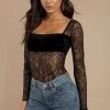 For Love And Lemons Romy Lace Long Sleeve Bodysuit Bodysuits