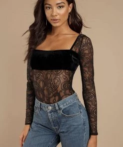 For Love And Lemons Romy Lace Long Sleeve Bodysuit Bodysuits