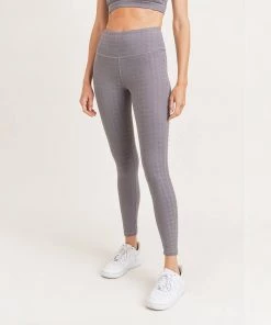 Mono B Textured Houndstooth High Waist Leggings Plum Gray Lounge + Active Wear