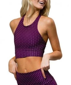 Onzie Peek A Boo Racer Crop Top Aubergine Dot