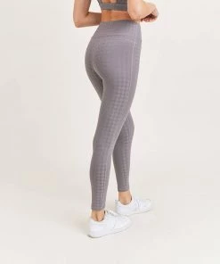Mono B Textured Houndstooth High Waist Leggings Plum Gray Lounge + Active Wear