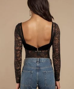 For Love And Lemons Romy Lace Long Sleeve Bodysuit Bodysuits
